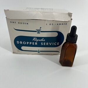 Brockway Dropper Service Amber Glass Bottles 1oz 12 Pack Vintage